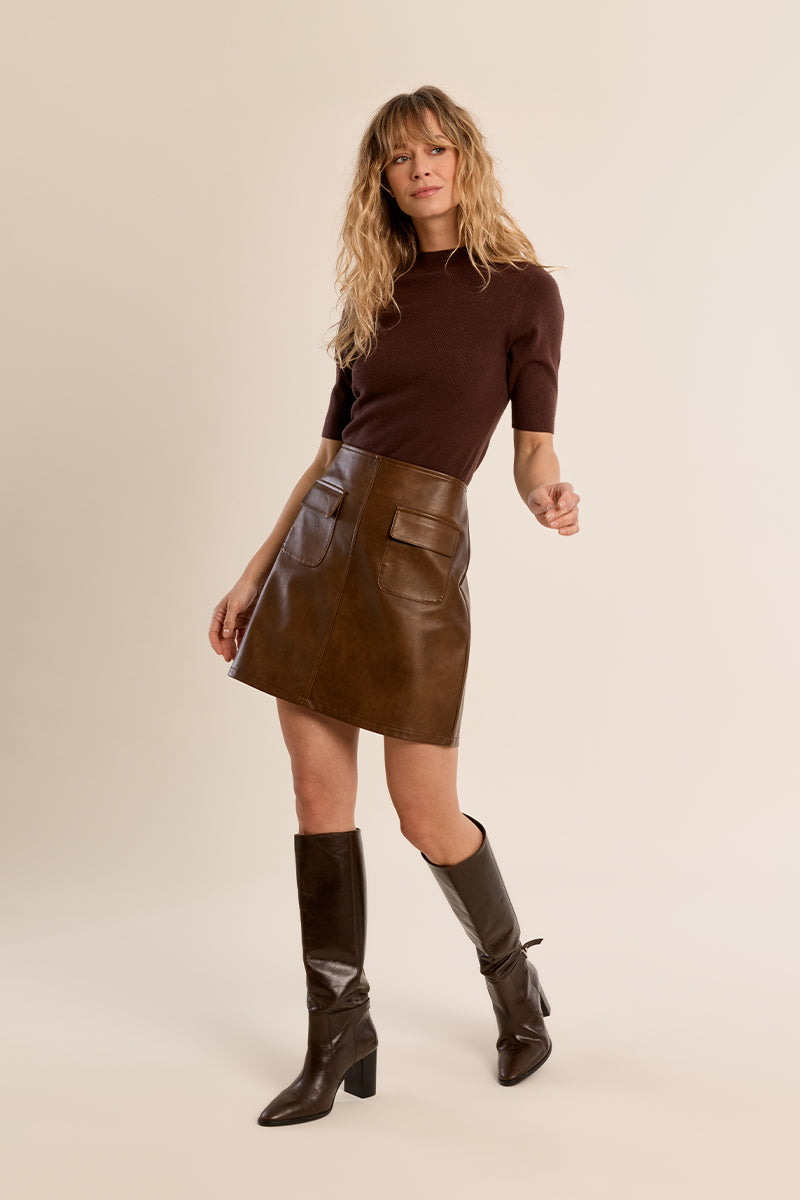 Elbow Mock Neck Top in Chocolate