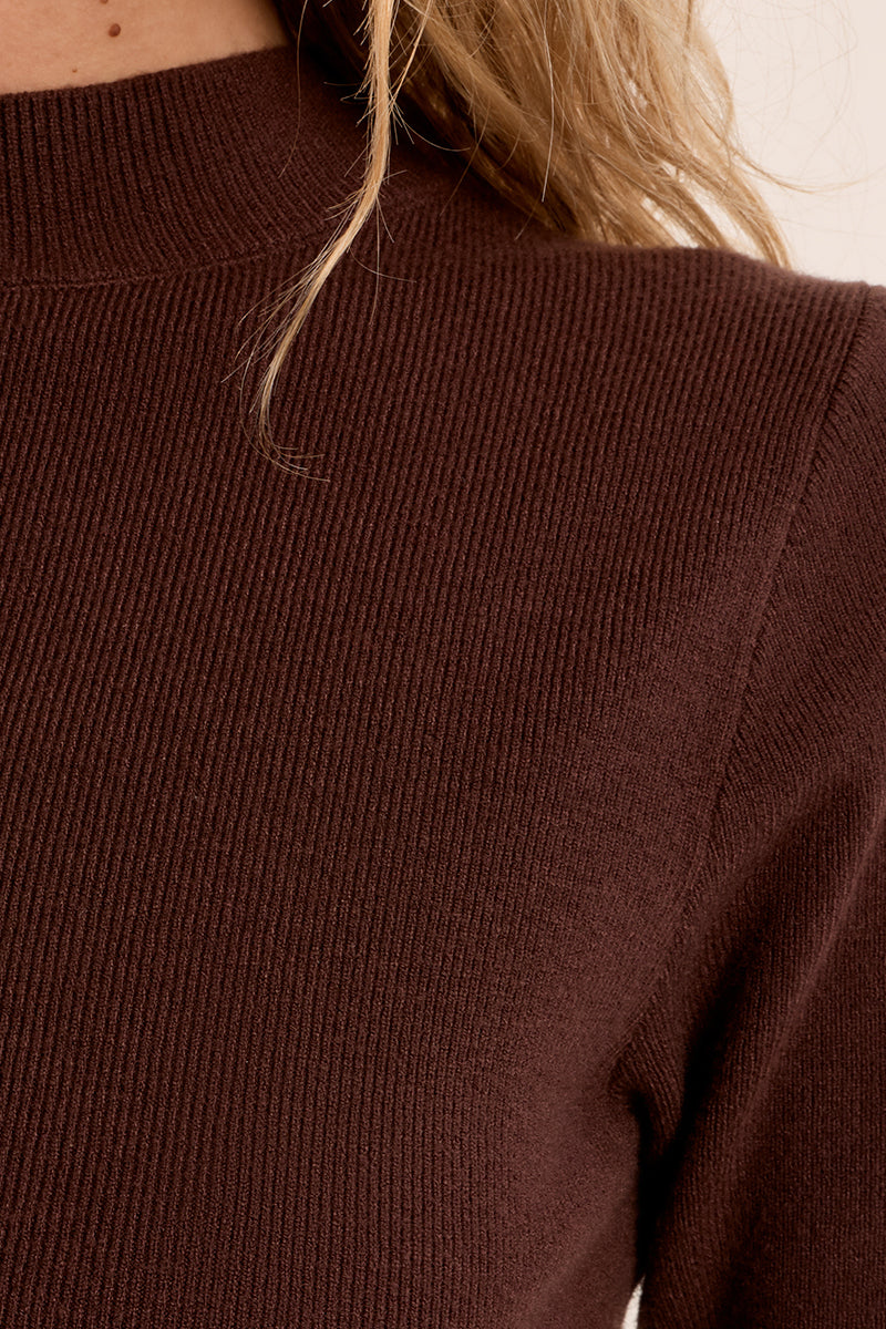 Elbow Mock Neck Top in Chocolate