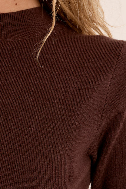 Elbow Mock Neck Top in Chocolate