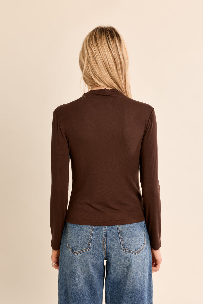 Knit Mock Neck Top in Chocolate