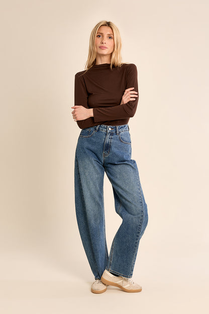 Knit Mock Neck Top in Chocolate