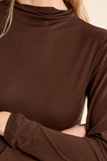 Knit Mock Neck Top in Chocolate
