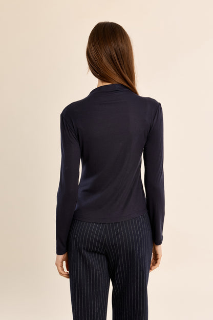Knit Mock Neck Top in Navy