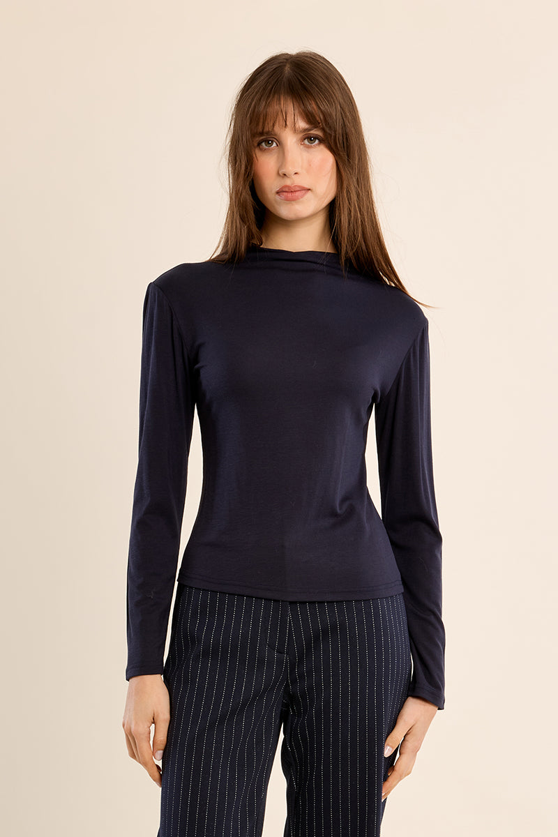 Knit Mock Neck Top in Navy