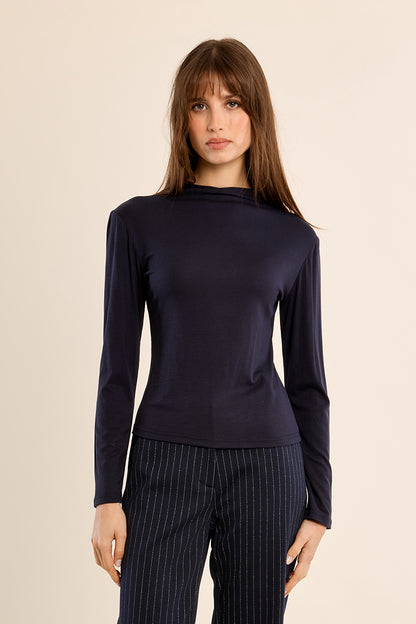 Knit Mock Neck Top in Navy