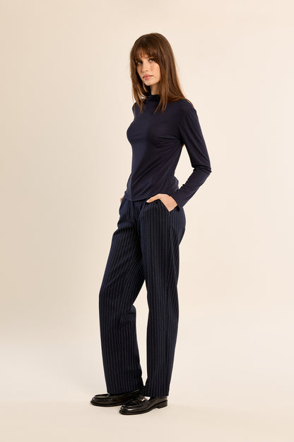 Knit Mock Neck Top in Navy