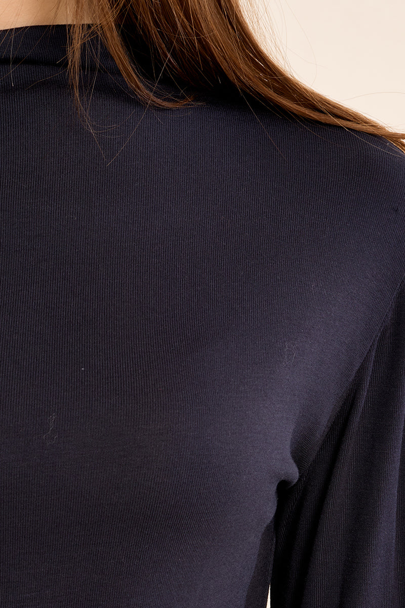 Knit Mock Neck Top in Navy