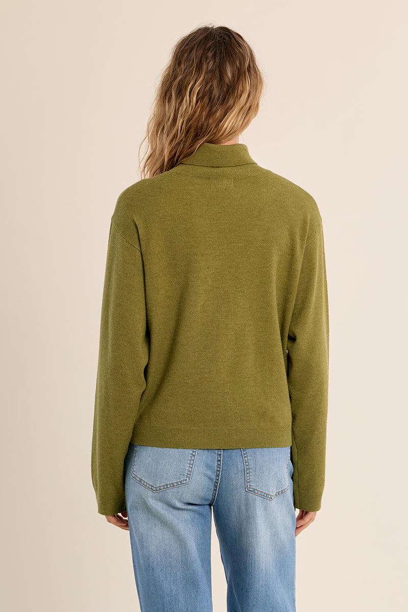 Drop Sleeve Turtleneck Sweater in Green