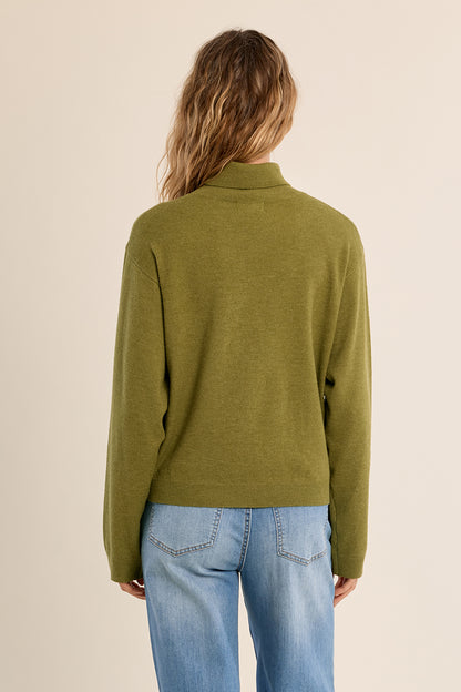 Drop Sleeve Turtleneck Sweater in Green