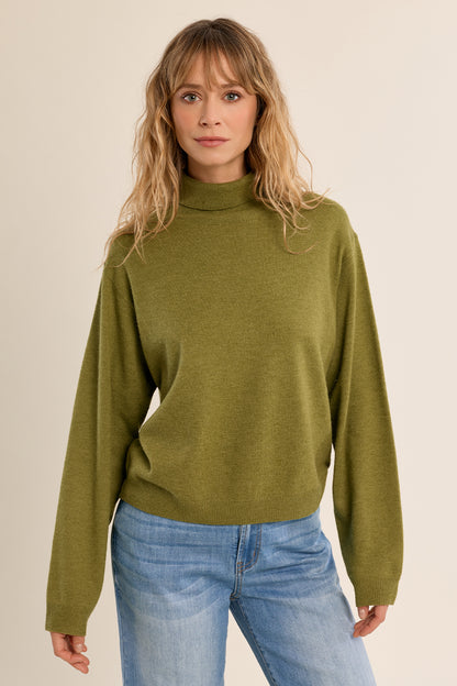 Drop Sleeve Turtleneck Sweater in Green