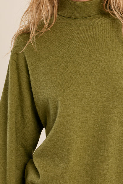 Drop Sleeve Turtleneck Sweater in Green