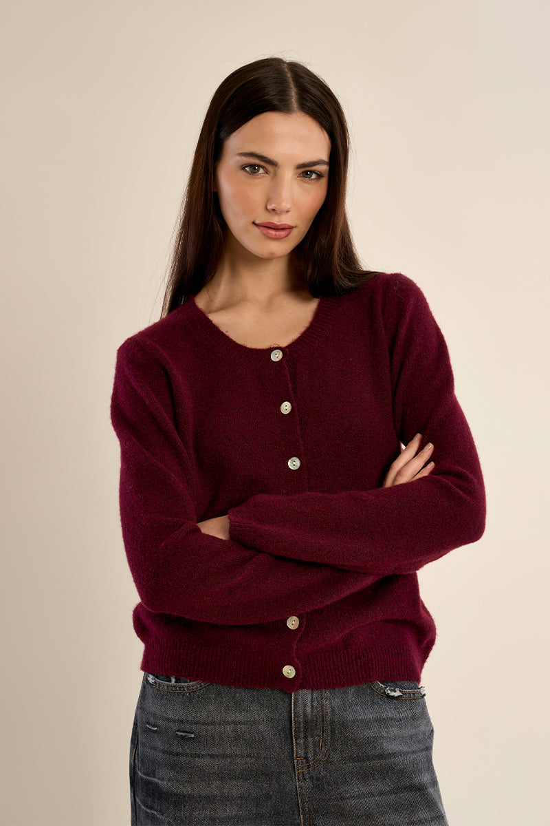 Classic Cardigan in Dark Red