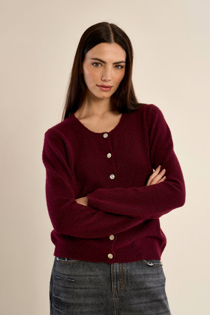 Classic Cardigan in Dark Red