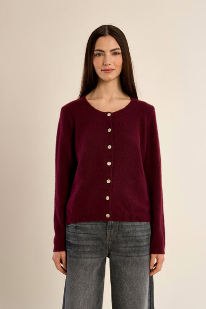 Classic Cardigan in Dark Red