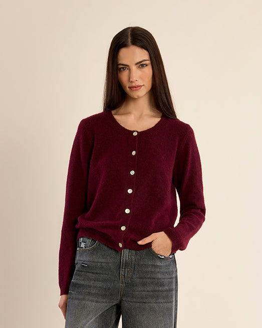 Classic Cardigan in Dark Red