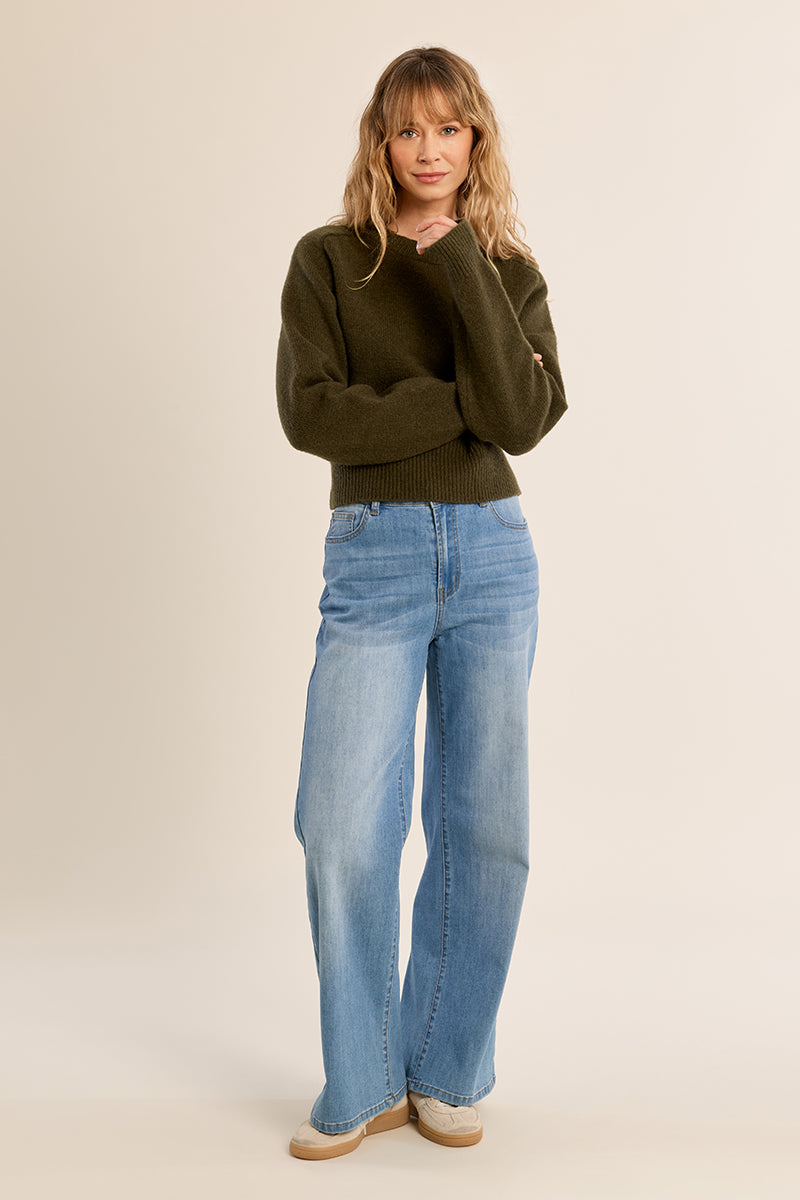 Cozy Crew Neck Sweater in Dark Olive