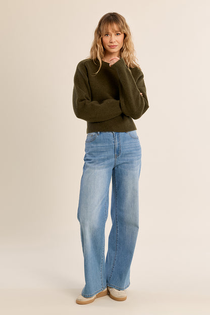 Cozy Crew Neck Sweater in Dark Olive