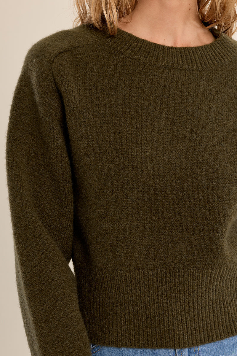 Cozy Crew Neck Sweater in Dark Olive