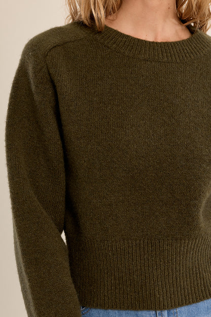 Cozy Crew Neck Sweater in Dark Olive