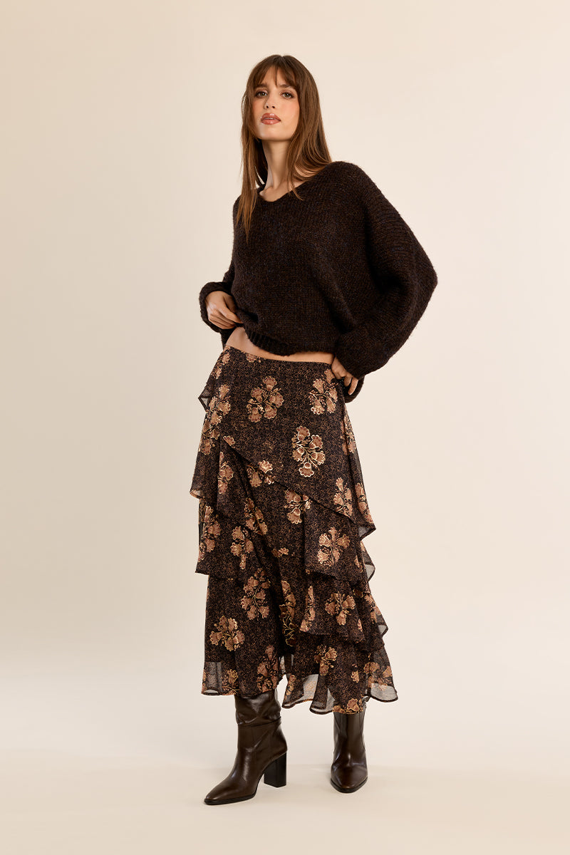 Oversized V-Neck Sweater in Chocolate