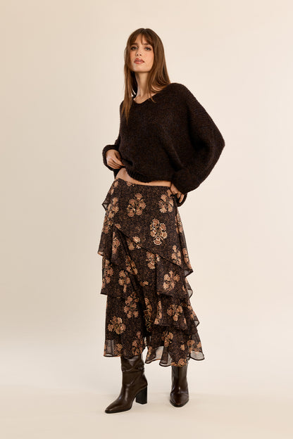 Oversized V-Neck Sweater in Chocolate