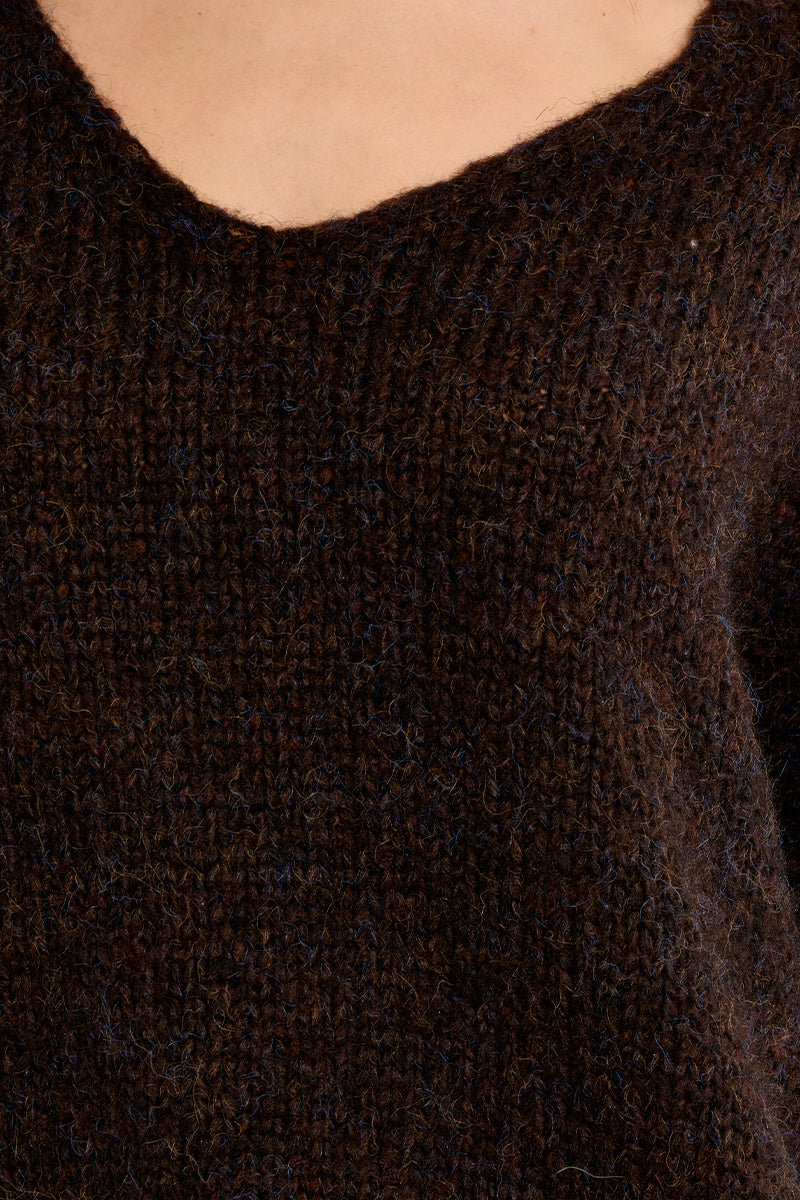 Oversized V-Neck Sweater in Chocolate
