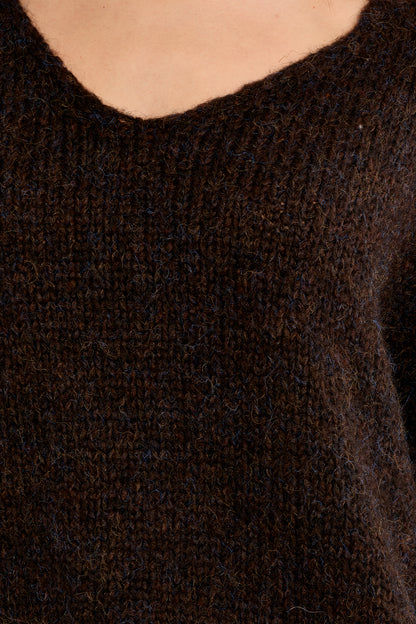 Oversized V-Neck Sweater in Chocolate