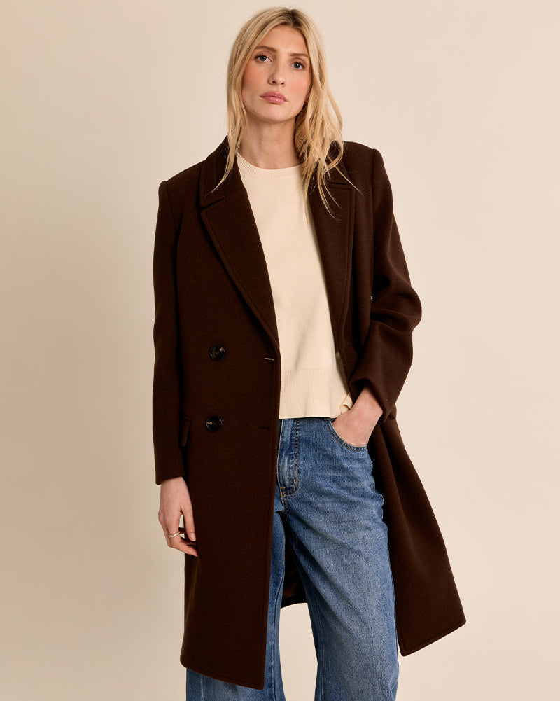 Long Double Breasted Coat in Chcolate