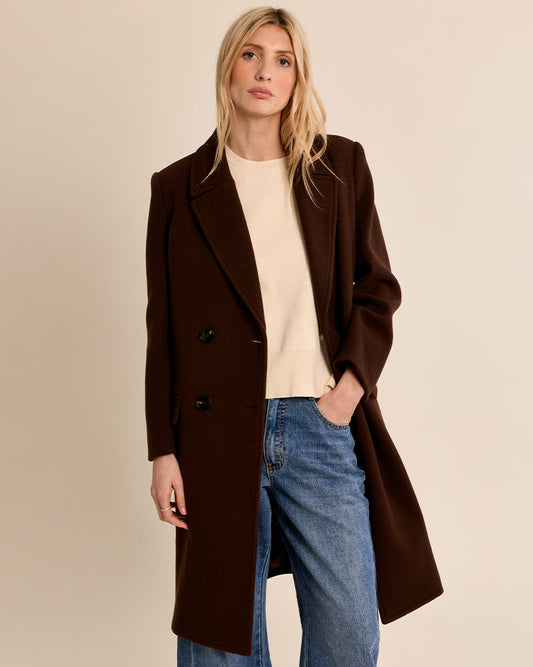 Long Double Breasted Coat in Chcolate