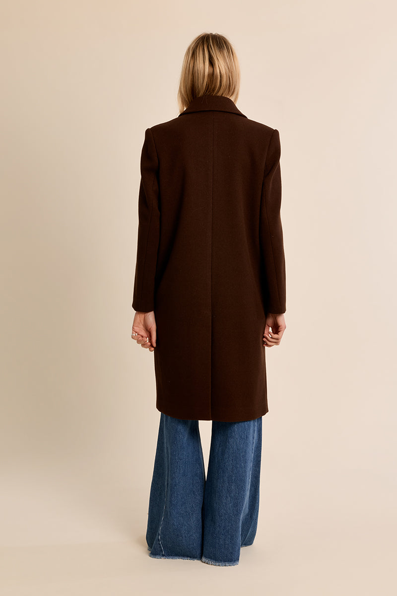 Long Double Breasted Coat in Chcolate