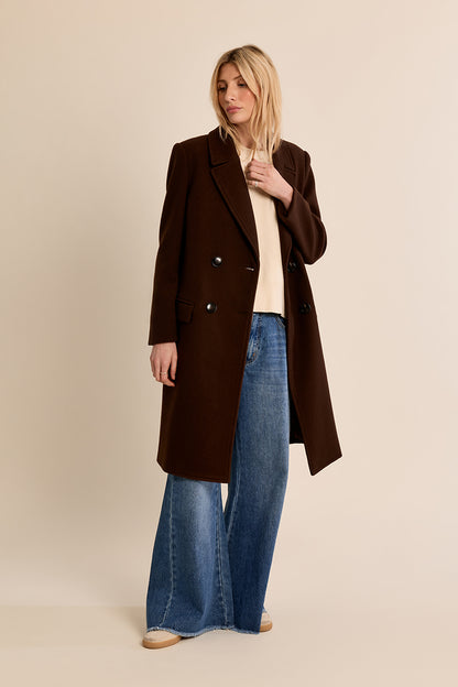Long Double Breasted Coat in Chcolate