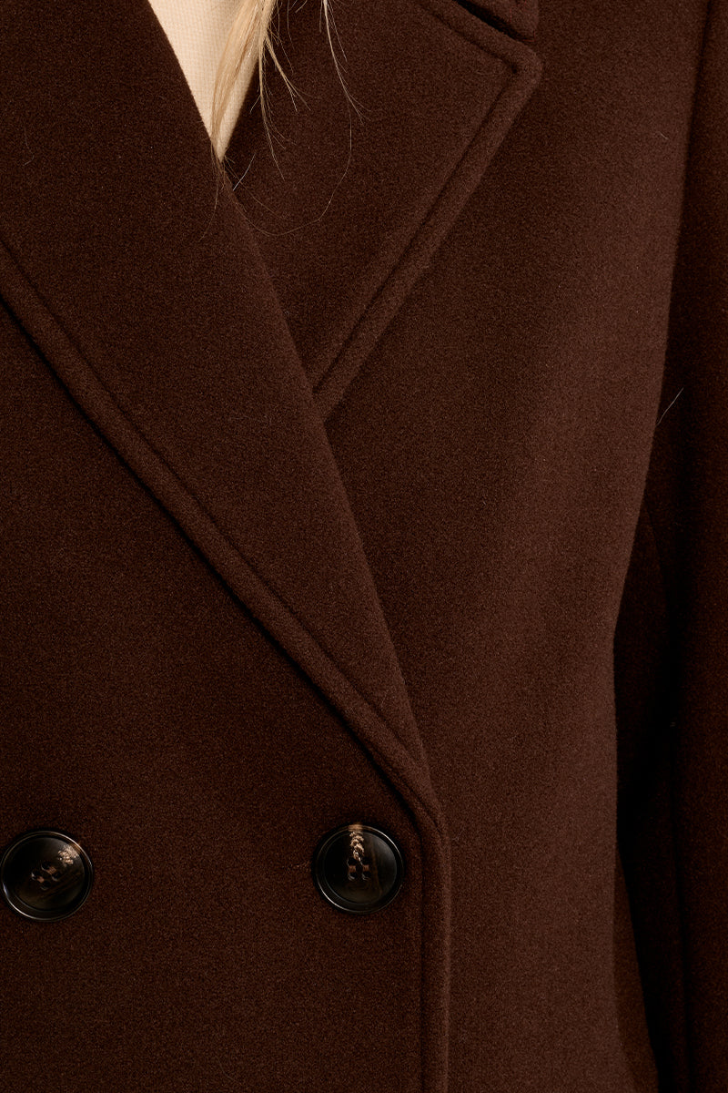 Long Double Breasted Coat in Chcolate