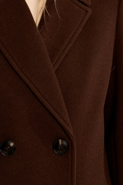Long Double Breasted Coat in Chcolate