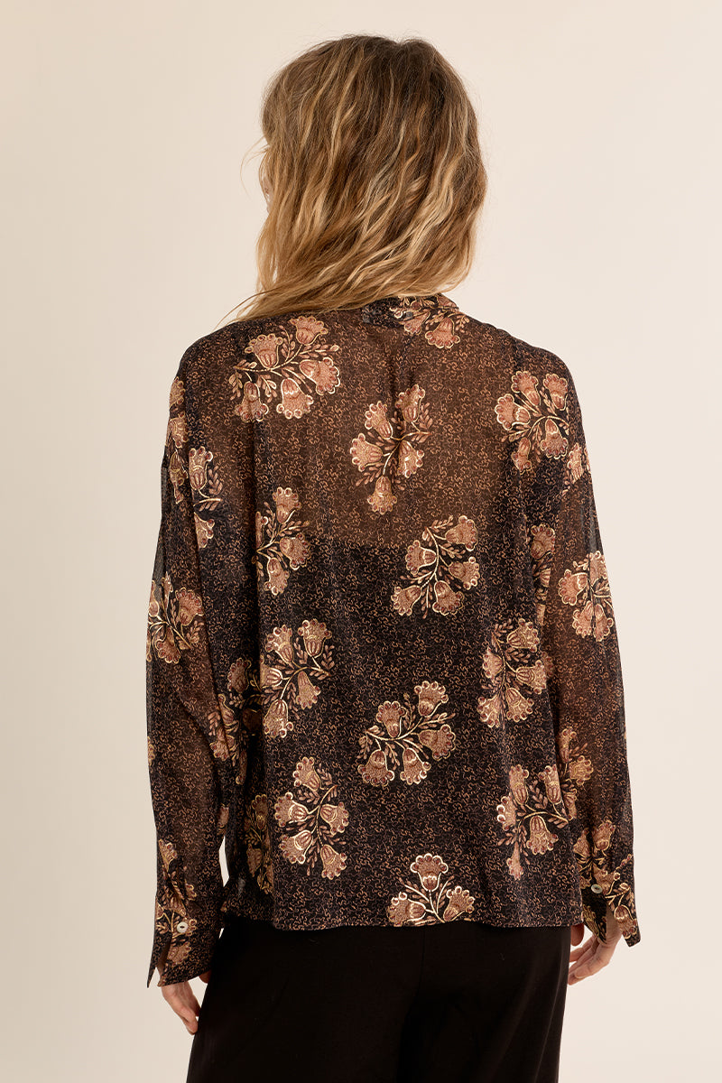 Apolline Blouse in Brown & Gold Floral