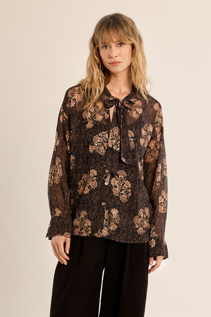 Apolline Blouse in Brown & Gold Floral
