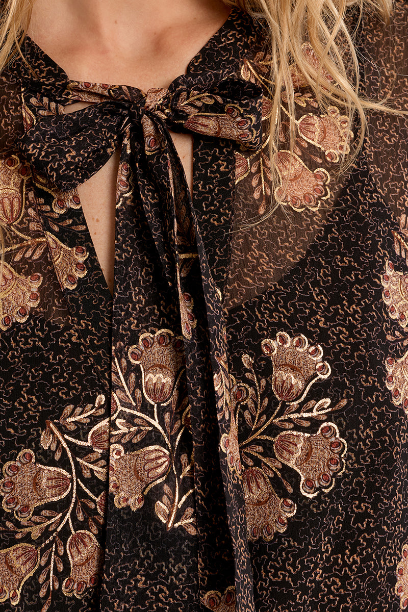 Apolline Blouse in Brown & Gold Floral