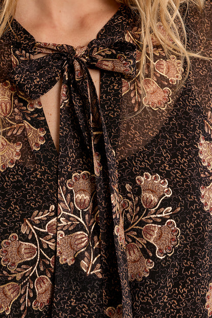 Apolline Blouse in Brown & Gold Floral