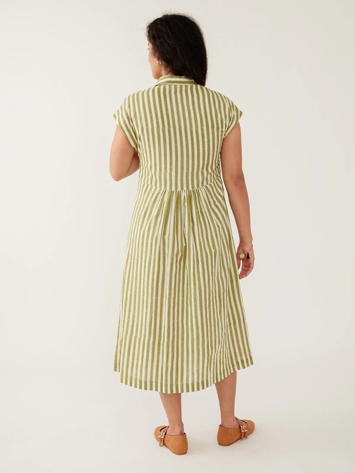 Emily Dress in Green & White Stripe | Mata Traders