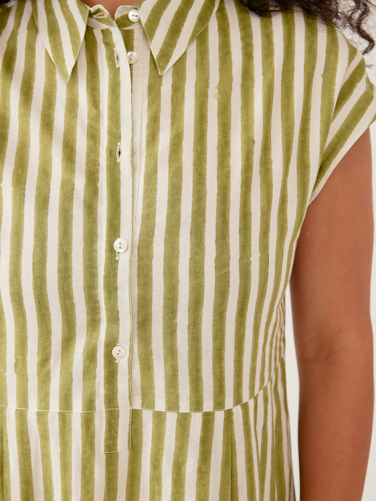 Emily Dress in Green & White Stripe | Mata Traders