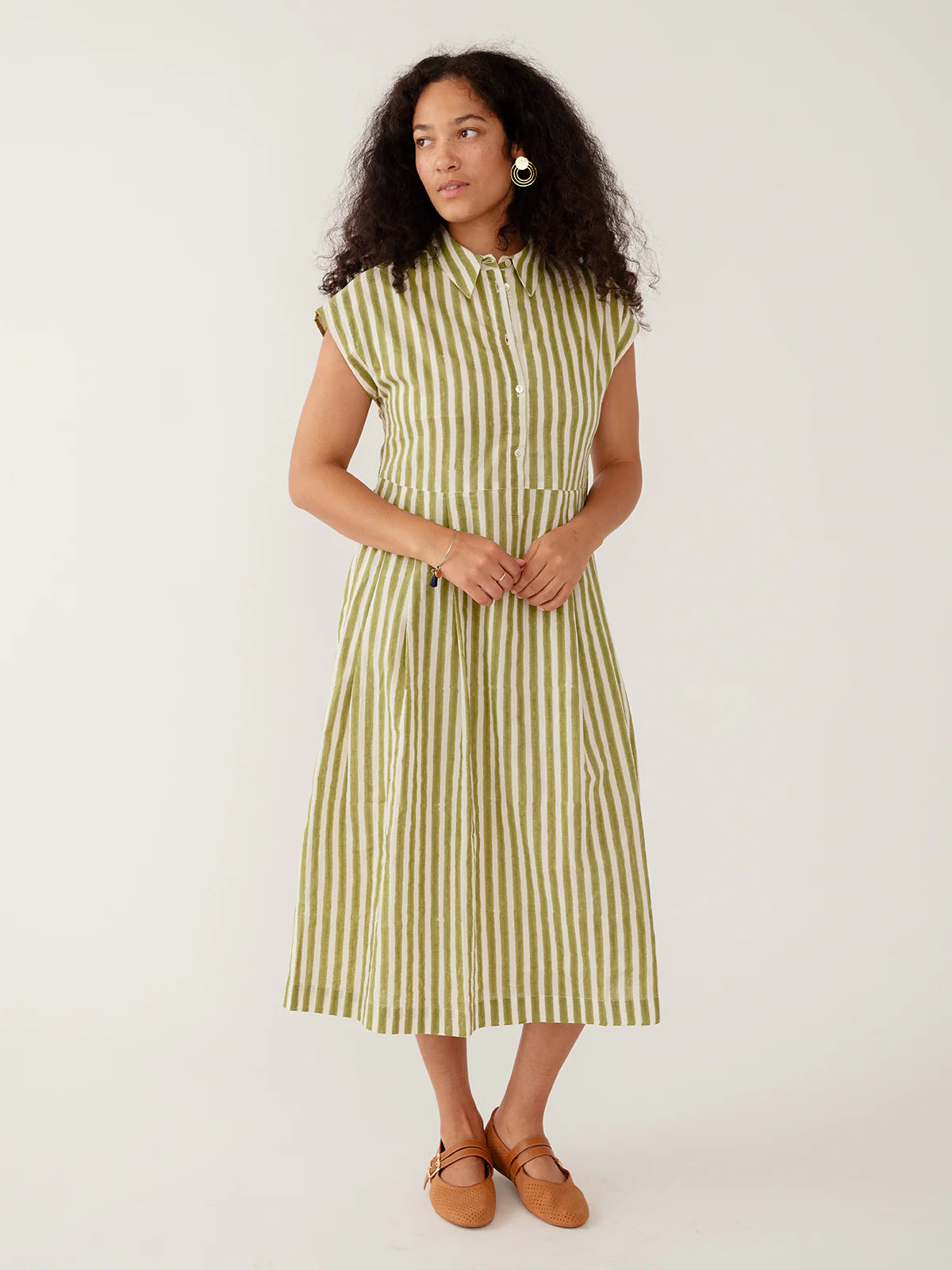 Emily Dress in Green & White Stripe | Mata Traders