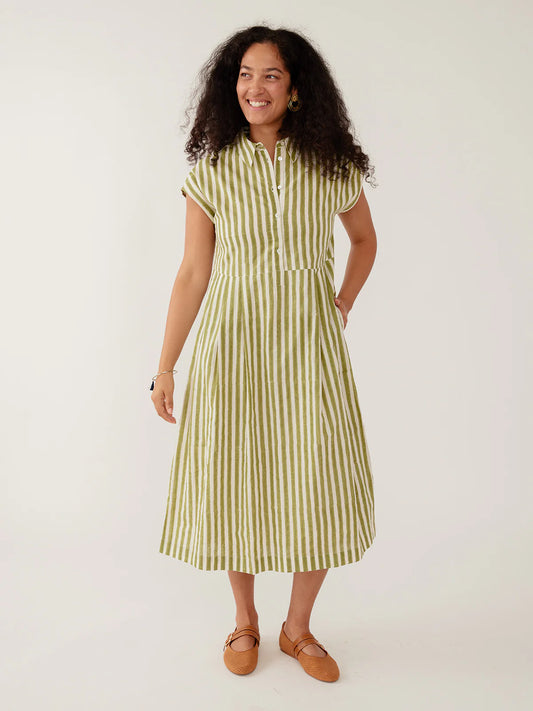 Emily Dress in Green & White Stripe | Mata Traders