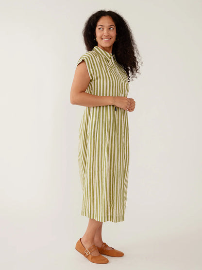 Emily Dress in Green & White Stripe | Mata Traders