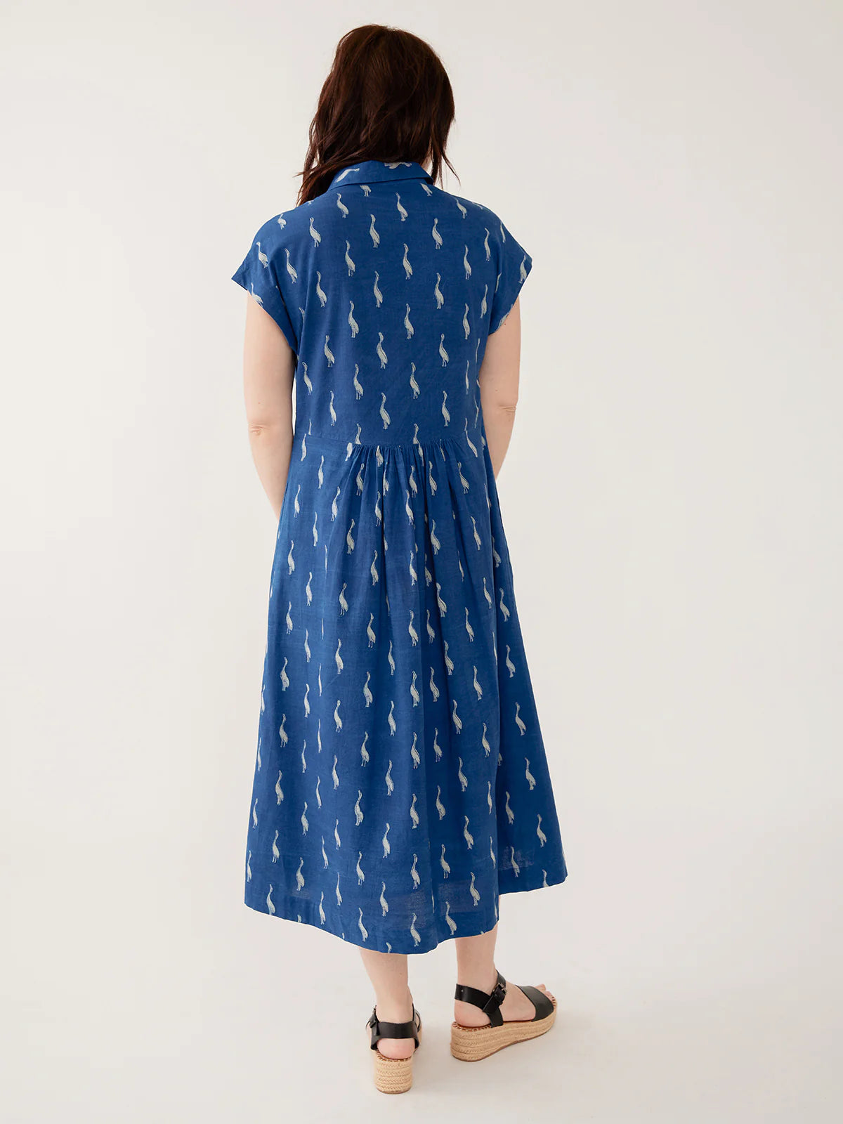 Emily Dress in Indigo Goose Print | Mata Traders