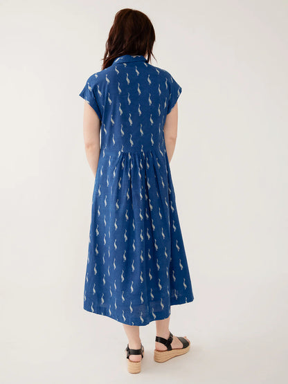 Emily Dress in Indigo Goose Print | Mata Traders