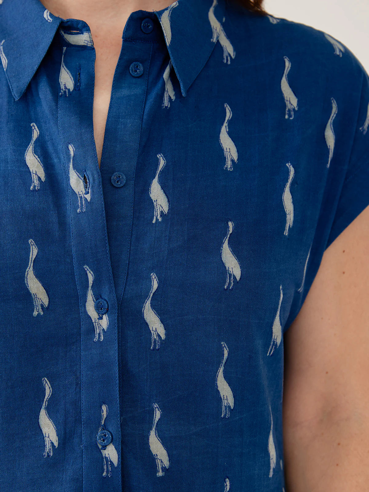 Emily Dress in Indigo Goose Print | Mata Traders