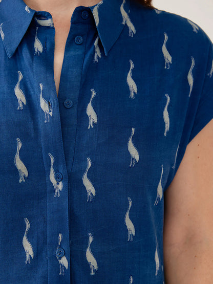 Emily Dress in Indigo Goose Print | Mata Traders
