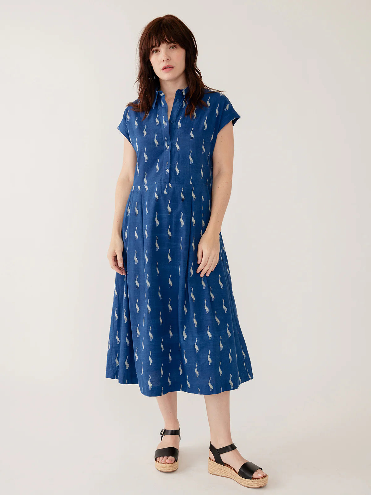Emily Dress in Indigo Goose Print | Mata Traders