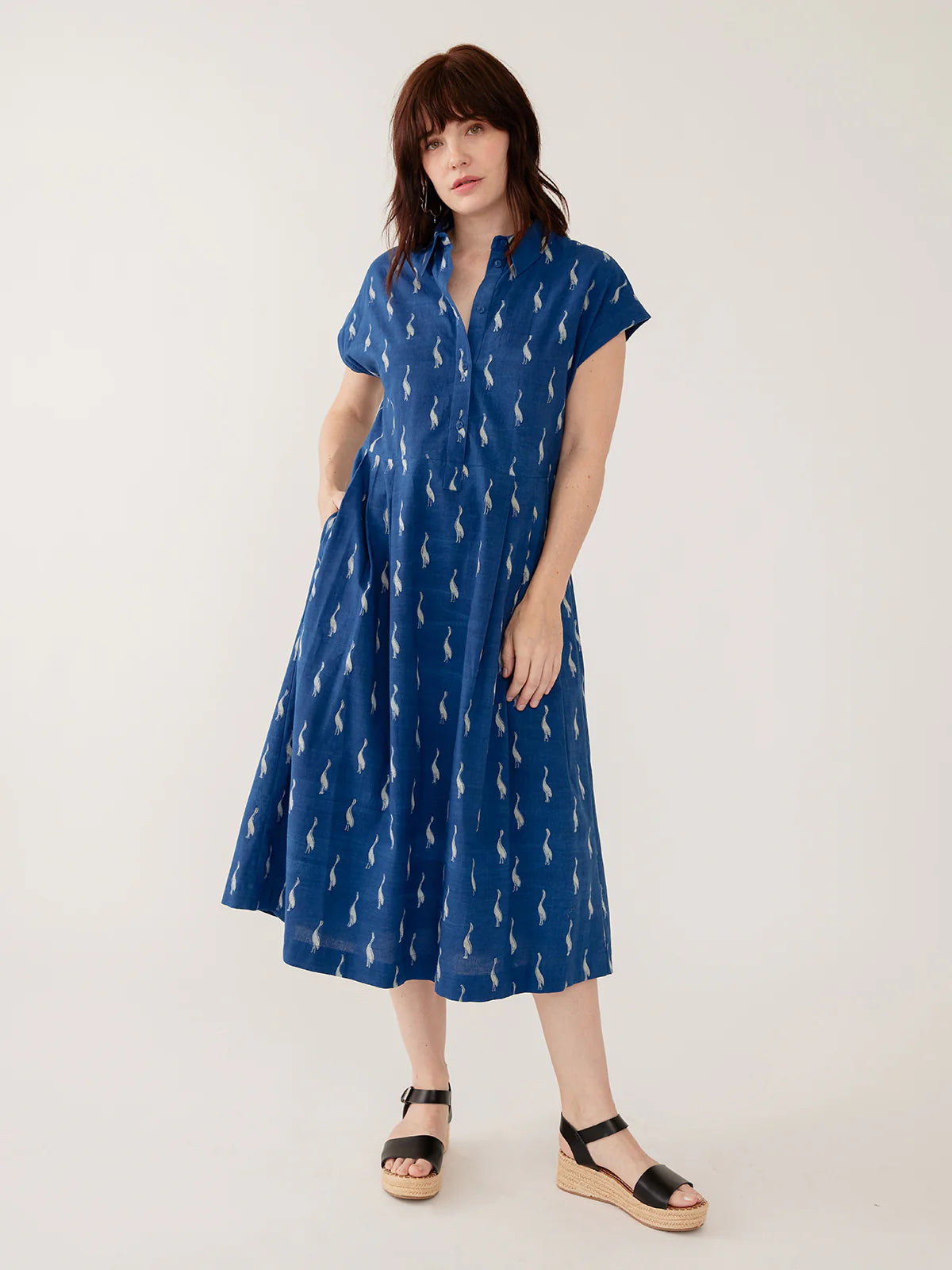 Emily Dress in Indigo Goose Print | Mata Traders