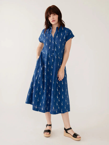 Emily Dress in Indigo Goose Print | Mata Traders
