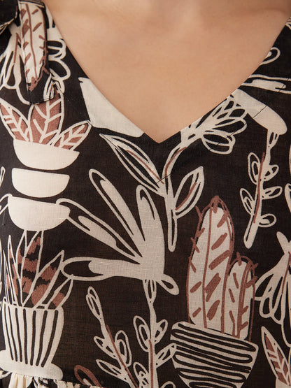 Lorelai Dress in Neutral Cacti Print | Mata Traders